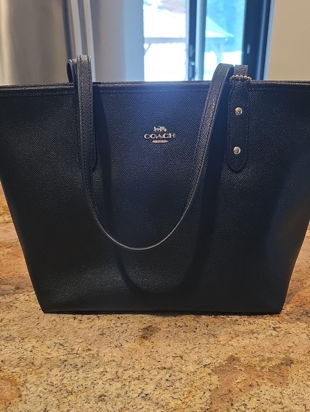 Coach Black Leather Tote with Gold Logo Accent